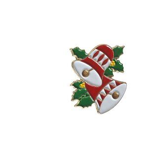 Vintage Red White Christmas Bells Brooch Lapel Pin